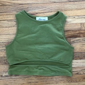 Green cropped cutout tank top